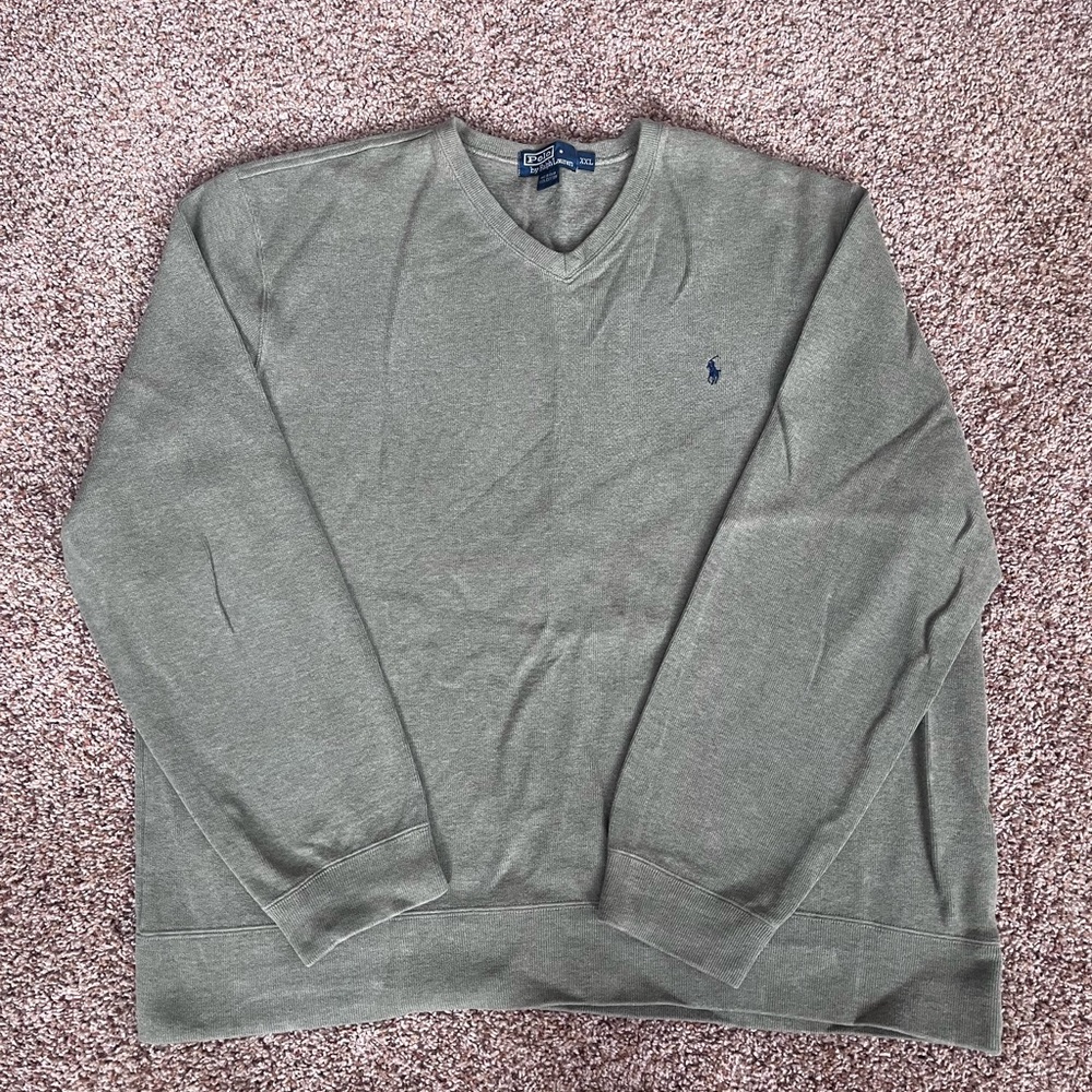 Vintage 90s Polo Ralph Lauren Green Gray‎ V-Neck Pullover Sweater
